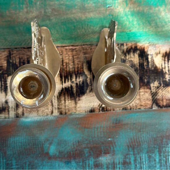 Brass Angel Candle Holders 2 Pc Set Vintage Carved Metal Decor Christmas Holiday - Picture 7 of 9